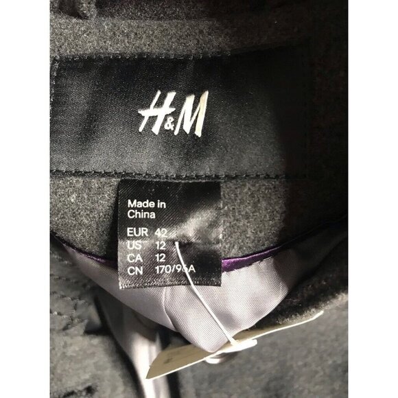 H&M Womens Jacket Coat Gray Knee Length Buttons Lined Pockets Mock Neck 12 New - Picture 8 of 10